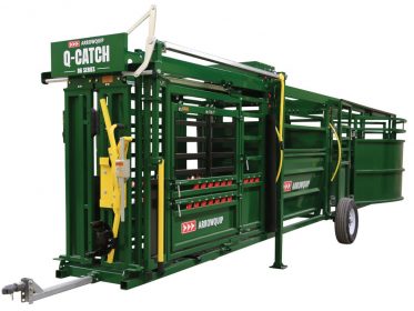 Q-Catch 86 Series cattle chute, alley, and tub prepared for towing